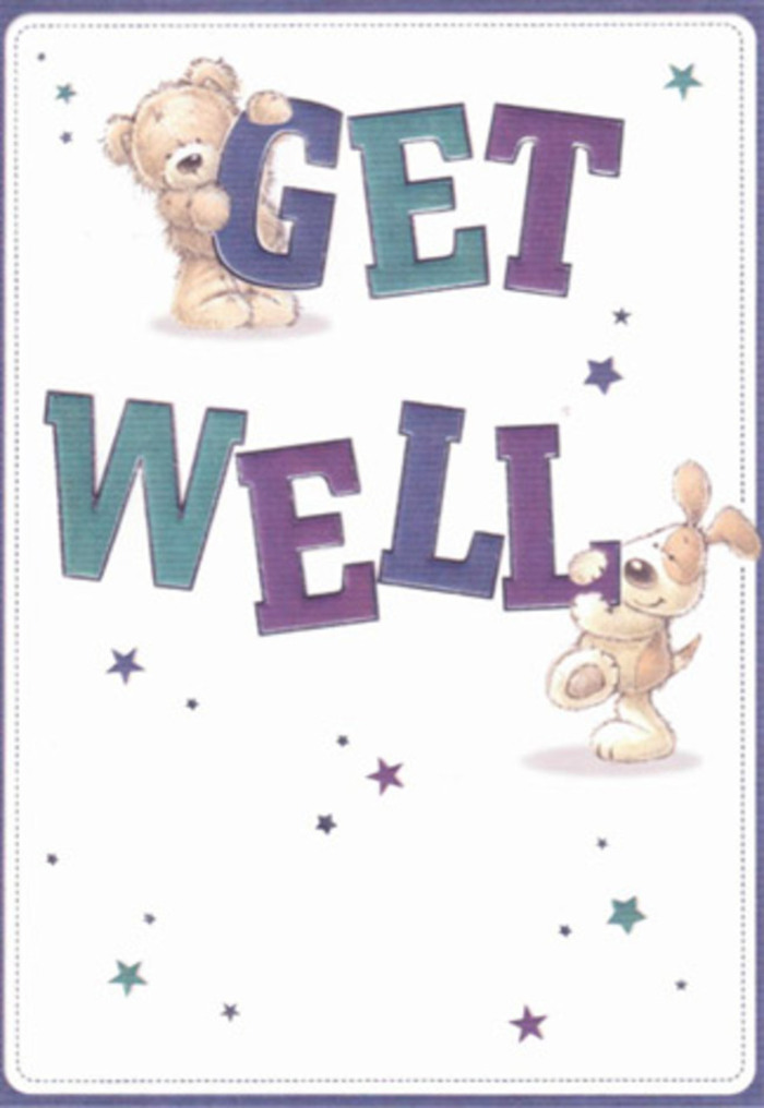 Offering a visual embrace reminiscent of neighbourhood kindness in Battersea, this get well card weaves together playful encouragement with heartfelt artistry. A softly textured bear and a bright-eyed puppy anchor the design, their cheerful faces alive with hope as they prop up bold, oversized words shaded in uplifting purples and invigorating aquas. Around them, stars swirl and dance through the air, each one like a gentle wish drifting out from Battersea's riverside paths toward those in need of comfort. The plush fur and floppy ears invite the mind's touch, evoking the sensory pleasure of stroking a well-loved companion or gathering a familiar, fragrant bouquet. There is a celebration here of genuine reassurance-a card perfectly suited for sending alongside flowers hand-tied with Battersea care, whether delivered to a friend on Clapham Junction or a loved one recuperating close to Battersea Square. The composition's clean lines and airy feel convey the promise of fresh starts and brighter tomorrows.